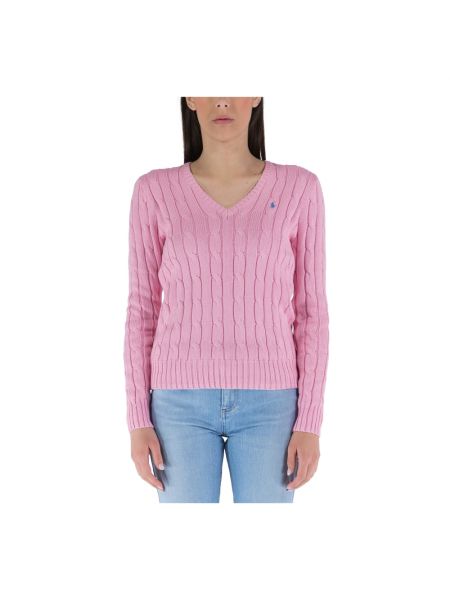 Sweter z dekoltem w serek Ralph Lauren różowy
