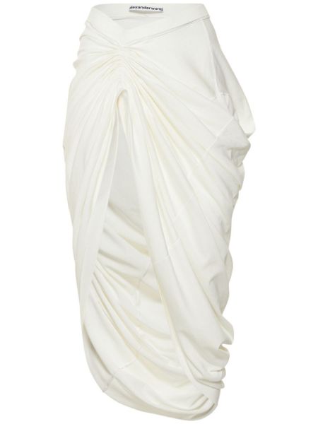 Drapované asymetrické bavlněné midi sukně Alexander Wang bílé