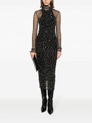 Sukienka koktajlowa z siateczką z kryształkami Isabel Marant czarna
