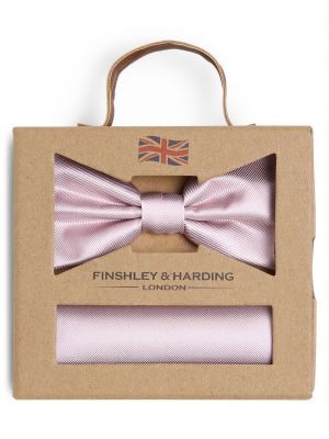 Finshley & Harding London - Muszka i poszetka męska z jedwabiu, różowy Finshley & Harding London
