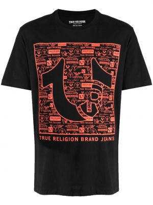 Памучна тениска с принт True Religion черно