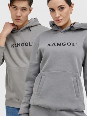Серый свитер с капюшоном с принтом Kangol