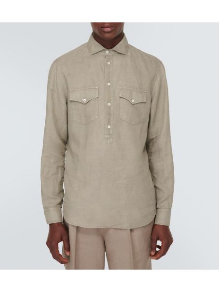 Camicia di lino di cotone Brunello Cucinelli beige