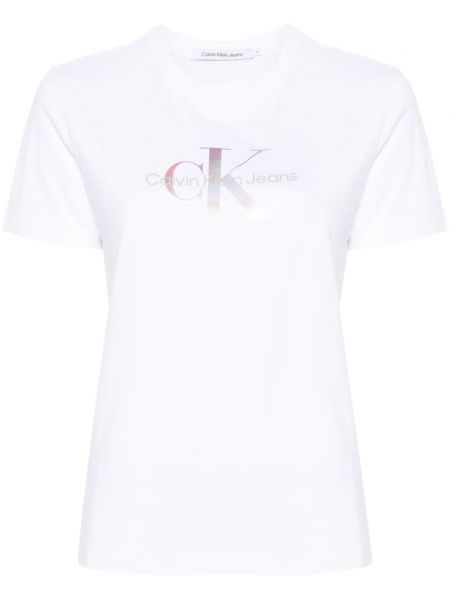 Βαμβακερή μπλούζα με σχέδιο Calvin Klein λευκό