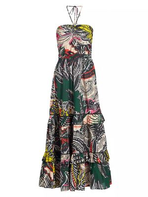 Хлопковое длинное платье с принтом с абстрактным узором Figue черное