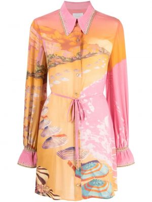 Svilena haljina košulja s printom od krep Camilla
