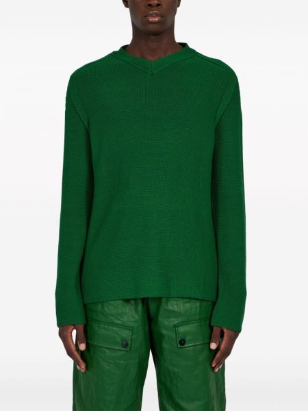 Sweter bawełniany z dekoltem w serek Ferragamo zielony