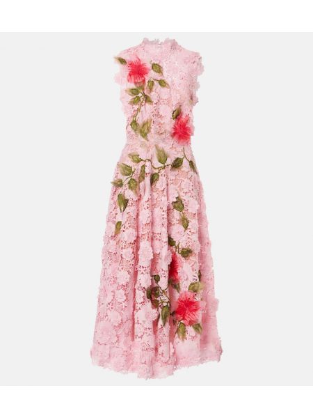 Spets broderade maxiklänning Oscar De La Renta rosa