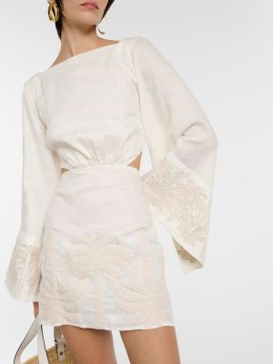Bavlněné lněné šaty s výšivkou Johanna Ortiz bílé