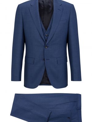 Шерстяной приталенный костюм Hugo Boss синий