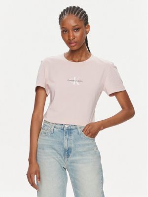 Marškinėliai slim fit Calvin Klein Jeans rožinė
