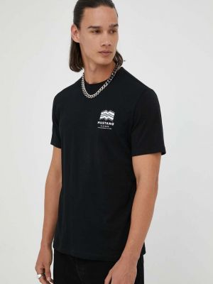 Bavlněné tričko s potiskem Mustang černé