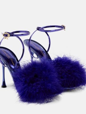 Sandale din piele cu pene Gianvito Rossi albastru