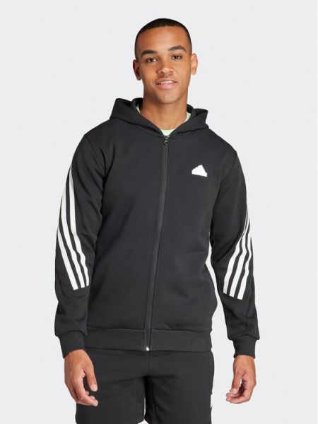 Bluza z kapturem na zamek w paski Adidas Sportswear czarna