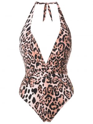 Jednodielne plavky s potlačou s leopardím vzorom Brigitte hnedá