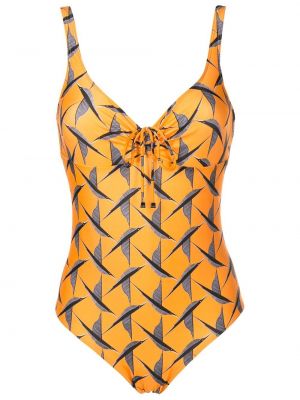 Nėriniuotas maudymosi kostiumėlis su raišteliais Lygia & Nanny oranžinė