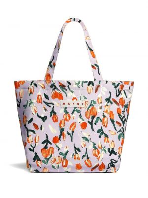 Kvetinová nákupná taška s potlačou Marni Market fialová