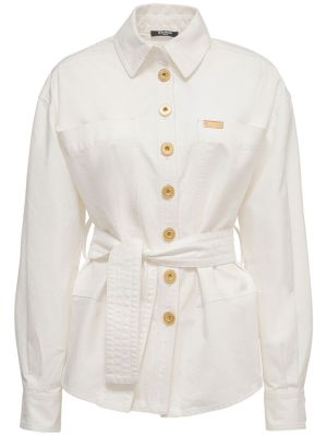 Памучна дънкова риза Balmain бяло