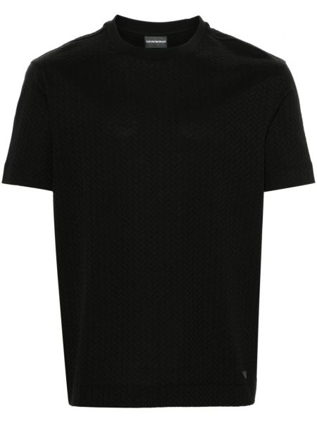 Памучна тениска с десен рибена кост Emporio Armani черно