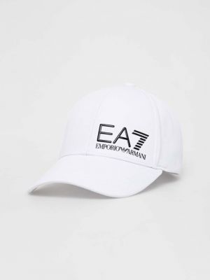Памучна шапка с козирки с принт Ea7 Emporio Armani бяло