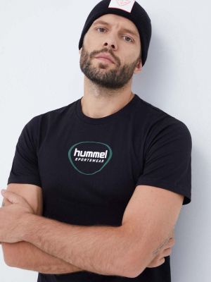 Bavlněné tričko s potiskem Hummel černé