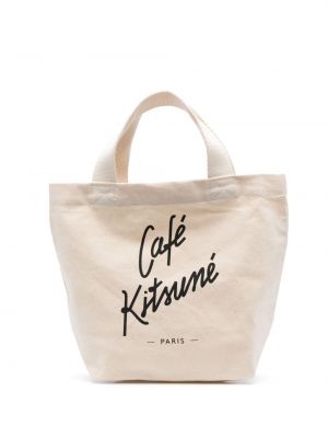Шопинг чанта с принт Café Kitsuné бяло