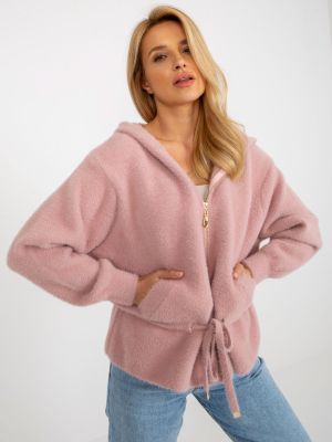 Geacă de tranziție din lână alpaca cu glugă Fashionhunters roz
