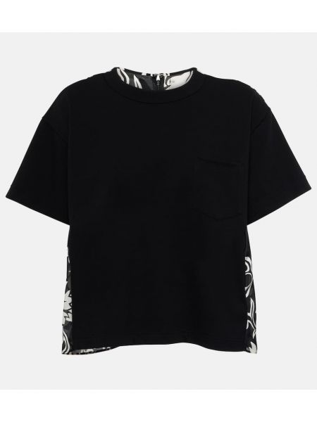 Camiseta de algodón de tela jersey Sacai negro