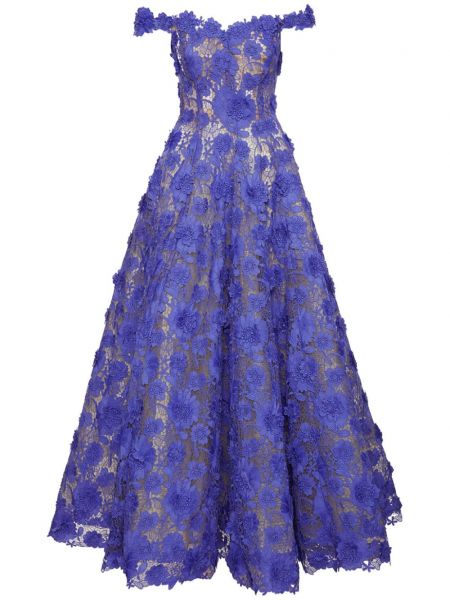 Večerna obleka s cvetličnim vzorcem Oscar De La Renta vijolična