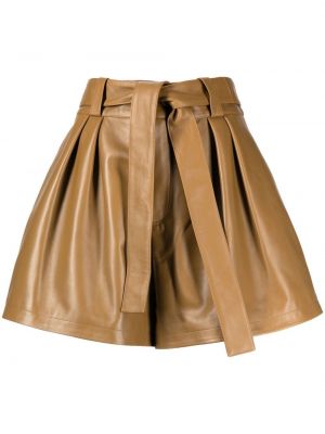 Shorts en cuir plissées Oscar De La Renta marron