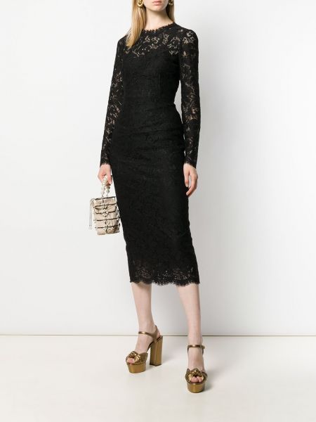 Spitzen geblümtes midikleid Dolce & Gabbana schwarz