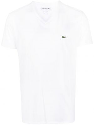 Βαμβακερή μπλούζα με λαιμόκοψη v Lacoste λευκό
