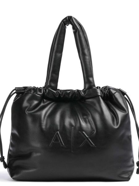 Кожаная сумка шоппер из искусственной кожи Armani Exchange черная