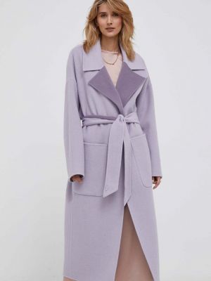 Płaszcz wełniany dwustronny Calvin Klein fioletowy