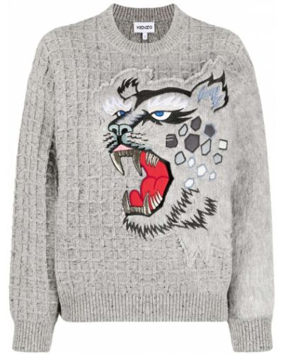 Пуловер с тигров принт Kenzo сиво