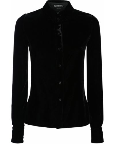 Zamatová hodvábna priliehavá košeľa Tom Ford čierna