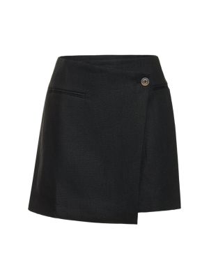 Fustă mini de in cu fermoar cu buzunare Anine Bing - negru