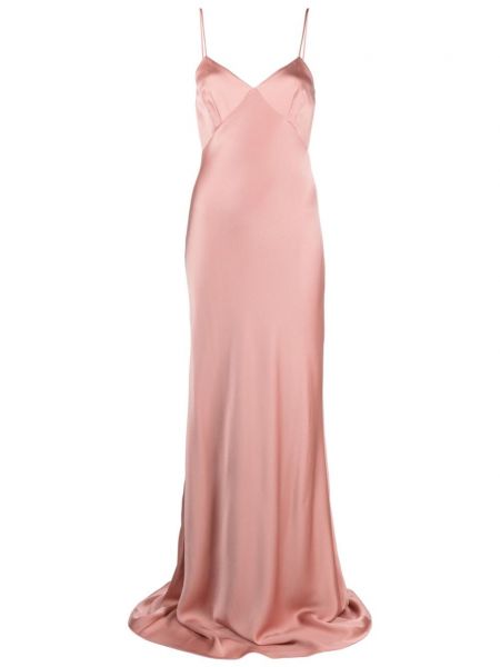 Satenska večernja haljina s v-izrezom Max Mara ružičasta