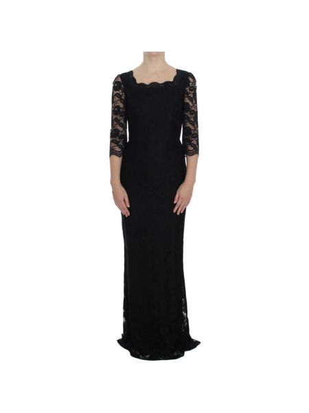 Sukienka długa w kwiatki koronkowa Dolce And Gabbana czarna