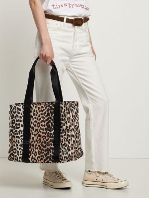 Bolso shopper de nailon con estampado leopardo Ganni