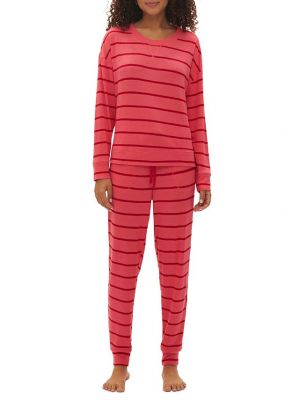 Пижама в полоску с длинным рукавом Gap красная
