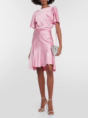 Satenska obleka z draperijo Victoria Beckham roza