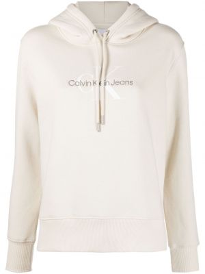 Βαμβακερός φούτερ με κουκούλα με κέντημα Calvin Klein λευκό