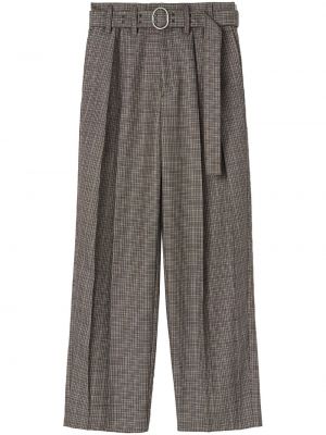 Spodnie wełniane w kratkę plisowane Jil Sander brązowe