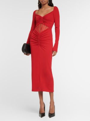 Миди рокля от джърси от тюл Versace червено