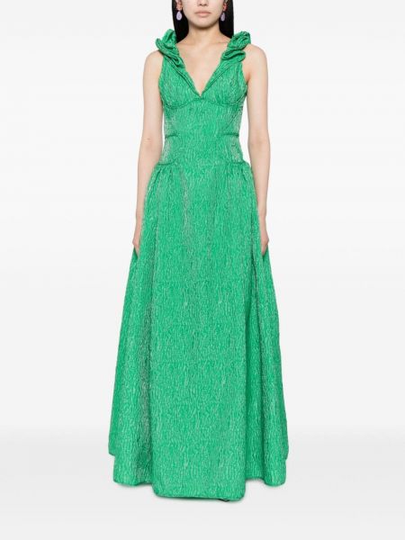 Žakárové večerní šaty s výstřihem do v Rachel Gilbert zelené