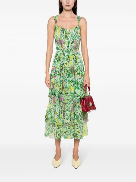 Raštuotas gėlėtas midi suknele Dvf Diane Von Furstenberg žalia