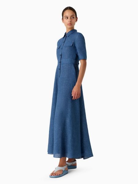 Платье миди из вискозы Emporio Armani синее
