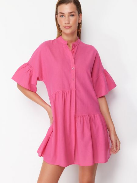 Fonott laza szabású mini ruha Trendyol rózsaszín