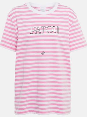 Pruhované bavlnené tričko Patou ružová